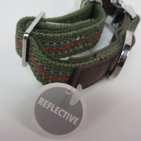 Vibrant Life Dog Collar XS Olive Green Reflective Premium Comfort Metal Buckle - Picture 1 of 12
